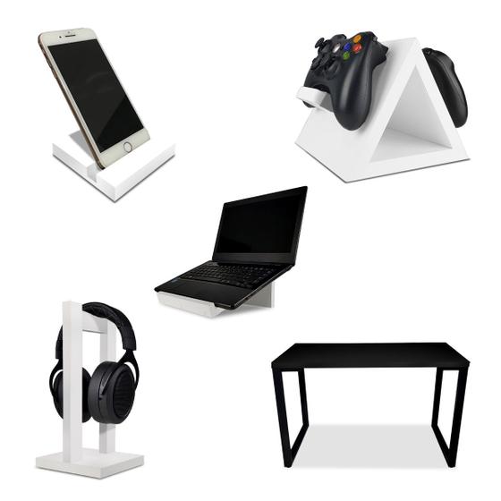 Imagem de Setup Gamer Kit Spark Mesa Preto + Suporte para Controle Headset Notebook e Celular Branco