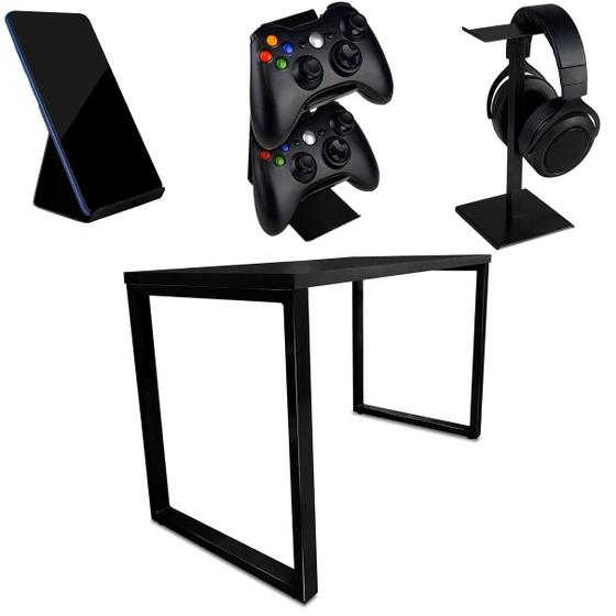 Imagem de Setup Kit Gamer Vexus Com Mesa Dallas 1,20 Suporte P/ Controle Fone Celular Preto