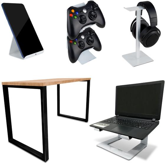 Imagem de Setup Kit Gamer Vexus Com Mesa Dallas 1,20 Suporte P/ Notebook Controle Fone Celular - Branco