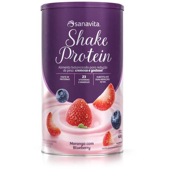Imagem de Shake Protein -  Morango com Blueberry - Sanavita - Lata - 450g