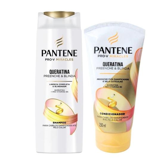 Imagem de Shampoo 175ml + Condicionador 150ml Pantene Pro-v Queratina Preenche e Blinda