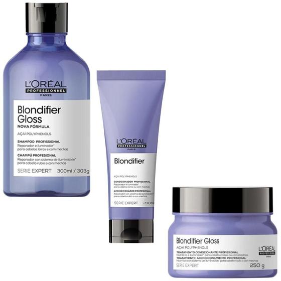 Imagem de Shampoo 300 Cond 200 Masc 250 Loreal Blondifier Gloss