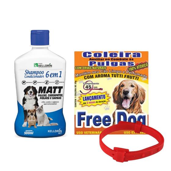 Shampoo 6x1 Matt Pulgas 500ml + Coleira Preventiva Anti Pulgas Para