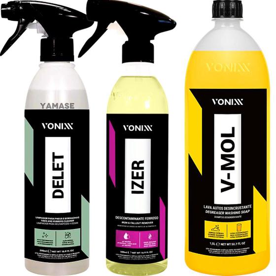 Imagem de Shampoo Automotivo Desengraxante Neutro V-Mol 1,5l Descontaminante izer 500ml Limpador Delet Spray Vonixx