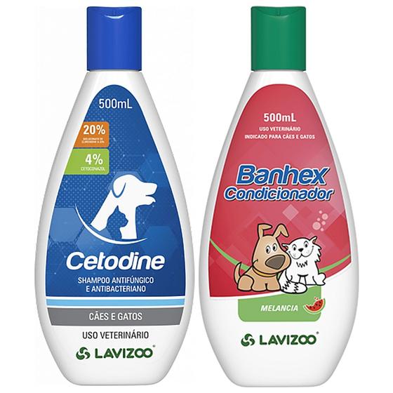 Imagem de Shampoo Cetodine 500ml + Condicionador Banhex 500ml Lavizoo