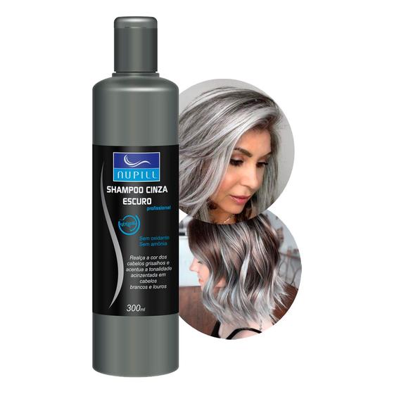 Imagem de Shampoo Cinza Escuro Matizador Desamarelador para Grisalhos Platinados Loiros 300ml Nupill Profissional