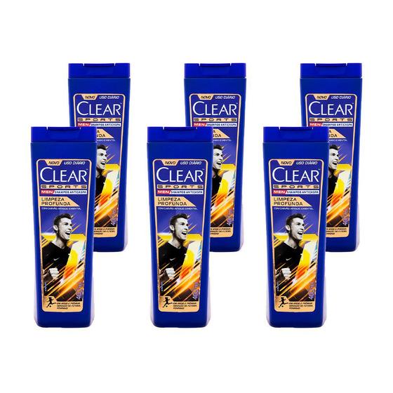 Imagem de Shampoo Clear Men Sports Limpeza Profunda Anticaspa com Carvão Ativado e Mentol 400ml (Kit com 6)