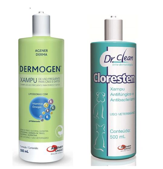 Imagem de Shampoo Cloresten 500ml + Dermogem Xampu 500ml Para Cães e Gatos - AGNER DERMA