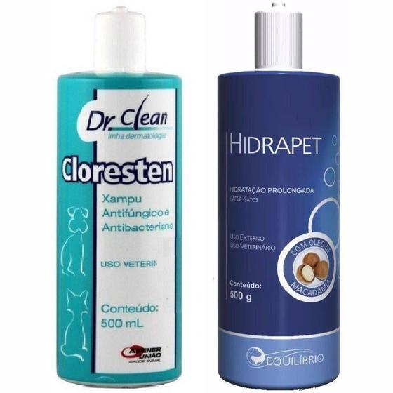 Shampoo Cloresten 500ml + Hidrapet 500g Para Cães e Gatos - AGNER DERMA Menor preço em Shampoo Cloresten 500ml + Hidrapet 500g Para Cães e Gatos - AGNER DERMA