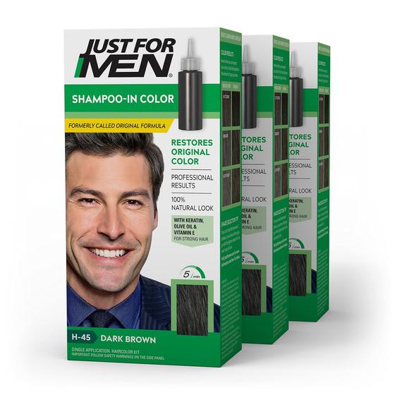 Imagem de Shampoo Colorante para Cabelo Masculino - Marrom Escuro H-45 (3 Unidades)