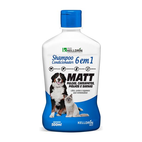 Imagem de Shampoo Condicionador 6x1 Matt Pulgas Carrapatos Piolhos E Sarnas Cães Gatos Equinos Kelldrín 500ml