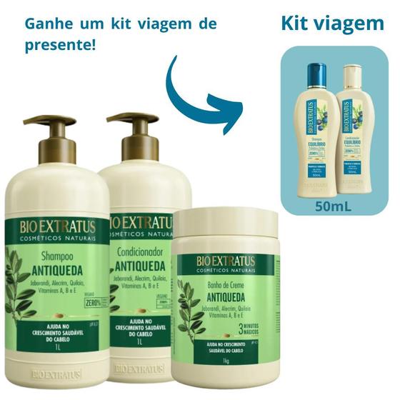 Imagem de Shampoo condicionador banho de creme Jaborandi Bio Extratus 1L + Kit viagem