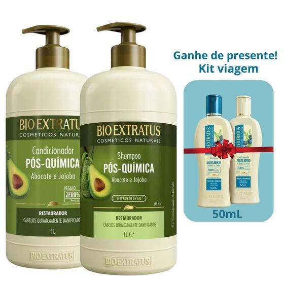 Imagem de Shampoo Condicionador Bio Extratus Pós Química 1L + Shampoo e Condicionador 50ml