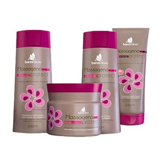 Imagem de Shampoo + Condicionador + Creme para Pentear + Máscara para Cabelos Ressecados, com Frizz e Sem Vida BARROMINAS Massageno Protect