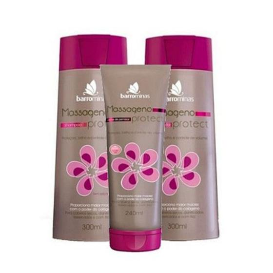 Imagem de Shampoo + Condicionador + Creme para Pentear para Cabelos Ressecados, com Frizz e Sem Vida BARROMINAS Massageno Protect
