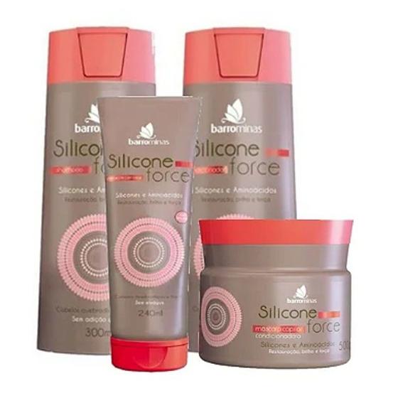 Imagem de Shampoo + Condicionador + Creme Pentear + Máscara para CabelosFracos e Quebradiços BARROMINAS Silicone Force