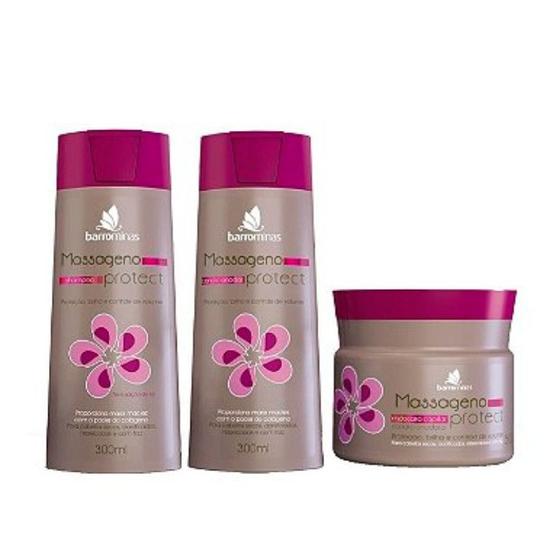 Imagem de  Shampoo + Condicionador + Máscara para Cabelos Ressecados, com Frizz e Sem Vida BARROMINAS Massageno Protect