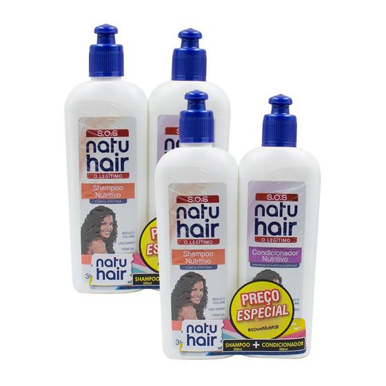 Imagem de Shampoo + Condicionador Nutritivo NatuHair SOS Hidratação Profunda Reduz o Volume 300ml (Kit com 2)