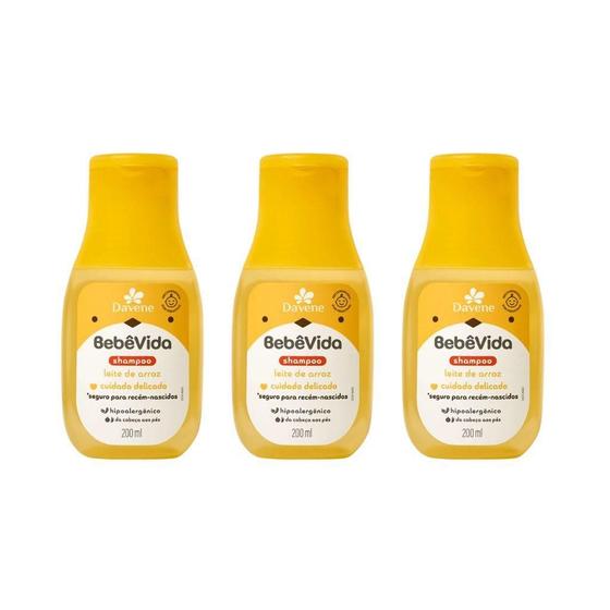 Imagem de Shampoo Davene Bebe Vida Leite De Arroz 200Ml - Kit Com 3Un