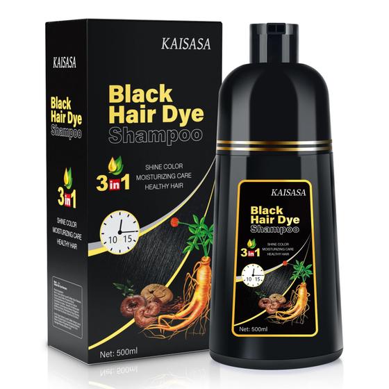 Imagem de Shampoo de Tintura de Cabelo IIIMEIDU 3 em 1 - Preto Natural 500ml - Cobertura de Cabelos Grisalhos