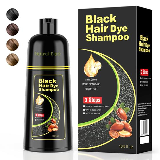 Imagem de Shampoo de tintura de cabelo KAISASA Black 500mL 3 em 1 Argan Herbal