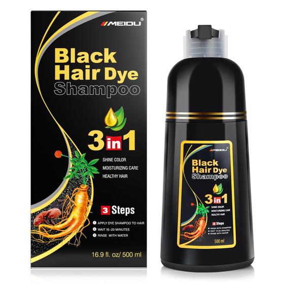 Imagem de Shampoo de Tintura para Cabelo KINGMING Black 500ml - Cobertura 100% dos Cabelos Brancos