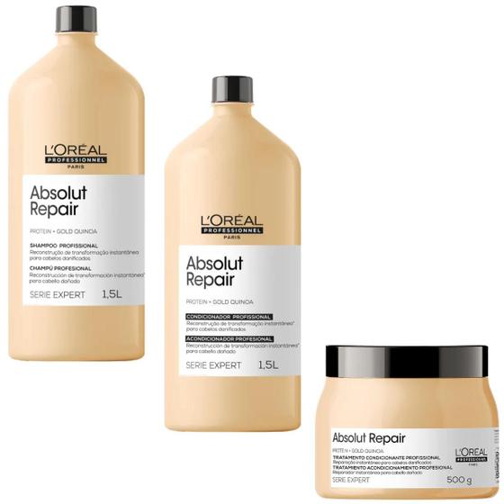 Shampoo e Condicionador 1,5L Máscara 500g Loreal Absolut Repair Gold Quinoa Loreal