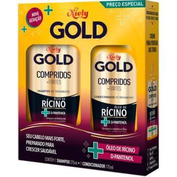 Imagem de Shampoo e Condicionador Niely Gold Compridos + Fortes Óleo de Rícino + D-Pantenol