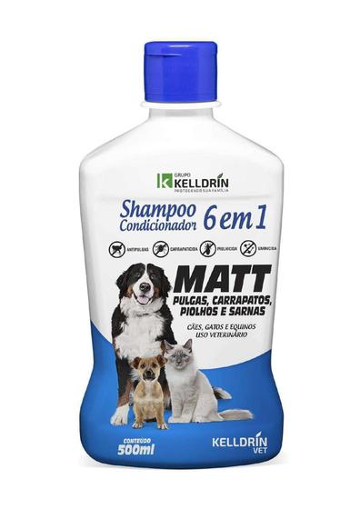 Imagem de Shampoo e Condicionador para Caes e Gatos 6x1 Matt Pulgas Kelldrin 500ML