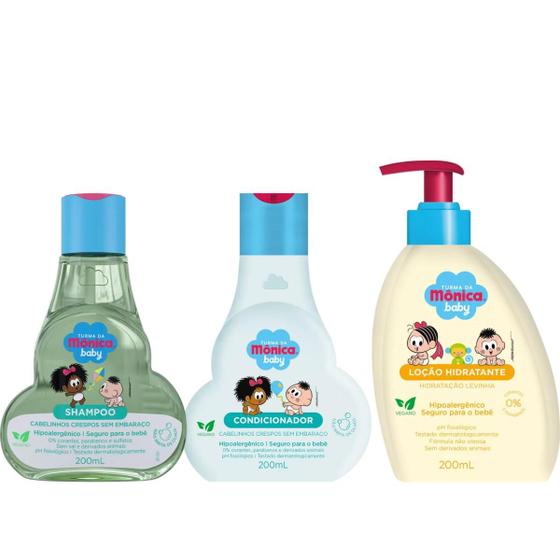 Imagem de Shampoo e Condicionador Turma da Mônica Crespos + Loção Hidratante Levinha