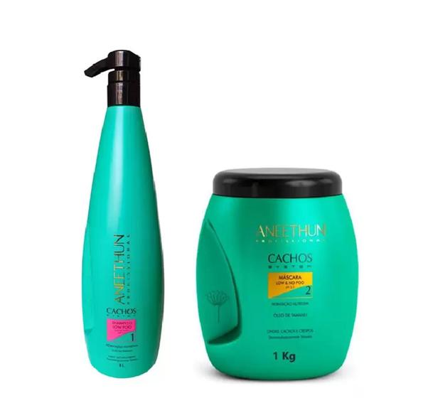 Imagem de Shampoo e Mascara Cachos System Low E No Poo Aneethun 1 Litro