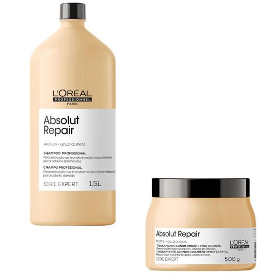 Imagem de Shampoo e Máscara Profissional Reconstrução Brilho Loreal Absolut Repair -Cabelos com Quebra e Opaco