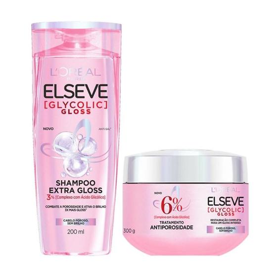 Imagem de Shampoo Extra Gloss 200ml + Tratamento Antiporosidade 300g Elseve Glycolic Gloss