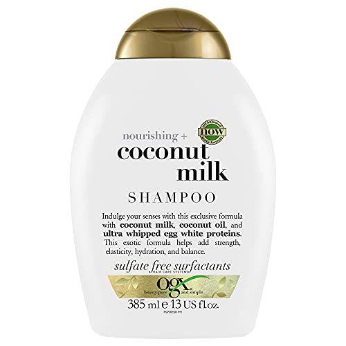 Imagem de Shampoo hidratante de leite de coco OGX + Leite de Coco para cabelos fortes e saudáveis, com leite de coco, óleo de coco & proteína branca de ovo, sem parabenos, surfactantes sem sulfato, 13 fl oz
