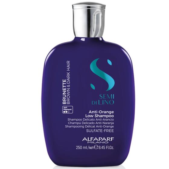 Imagem de Shampoo Matizador Alfaparf Semi di Lino Brunette Anti-Orange 250ml neutraliza reflexos alaranjados