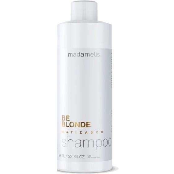 Imagem de Shampoo Matizador Be Blonde 1L Madamelis Óleos de Argan Queratina Limpa Suavemente e Hidrata Protege a Cor do Desgaste