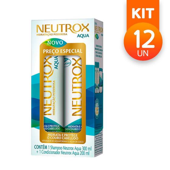Imagem de Shampoo Neutrox Aqua 300ml + kit Condicionador Com Água de Coco Hidrata e Protege 200ml (Kit com 12)