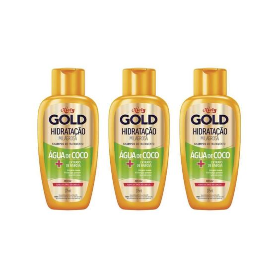 Imagem de Shampoo Niely Gold 275Ml Agua Coco Hidratação - Kit C/3Un