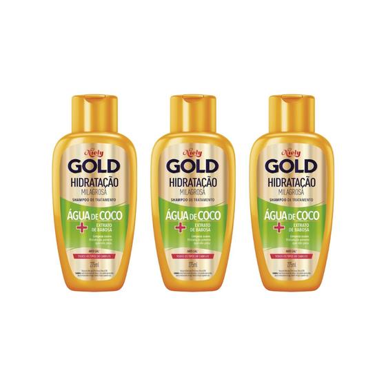 Imagem de Shampoo Niely Gold 275ml Agua Coco Hidratação - Kit C/ 3un