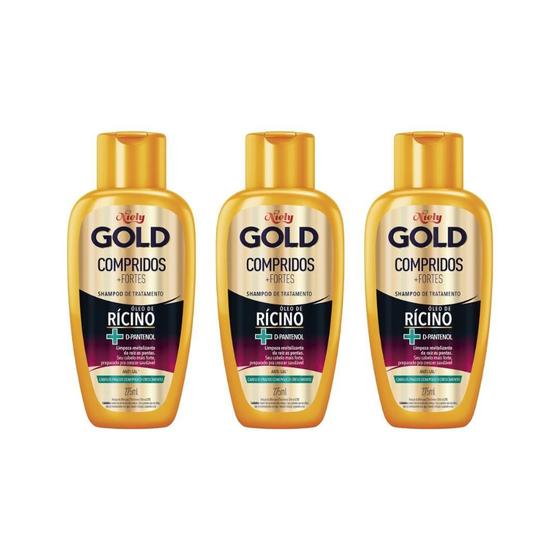 Imagem de Shampoo Niely Gold 275Ml Compridos + Fortes - Kit C/3Un