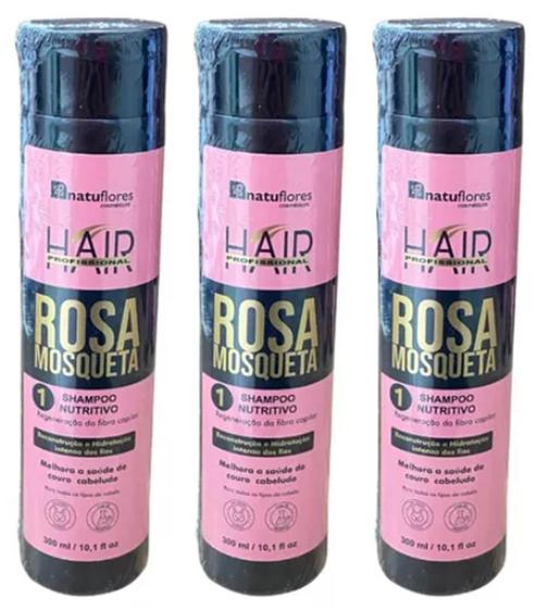 Imagem de SHAMPOO NUTRITIVO RECONSTRUÇÃO ROSA MOSQUETA 300ml NATUFLORES Kit 3und