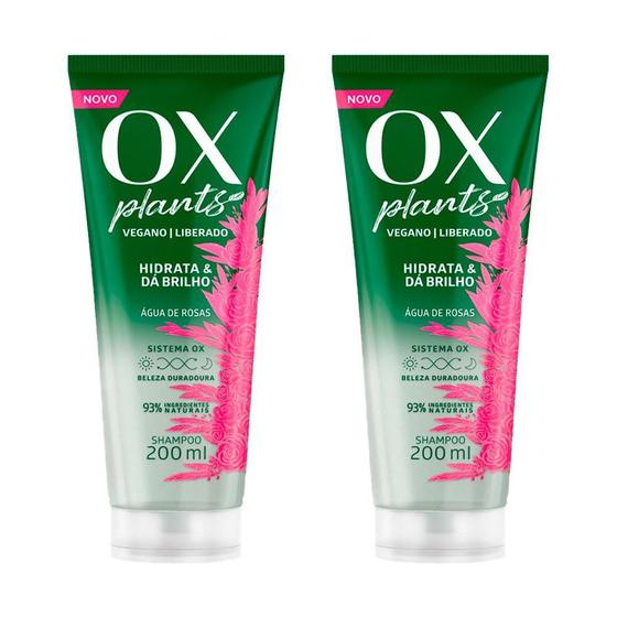 Shampoo Ox Plants Vegano Com Água De Rosas 200Ml (Kit Com 2) Shampoo