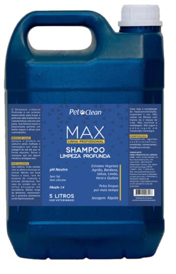 Imagem de Shampoo para cães e cachorros  Limpeza Profunda MAX PetClean Concentrado uso Profissional 5L