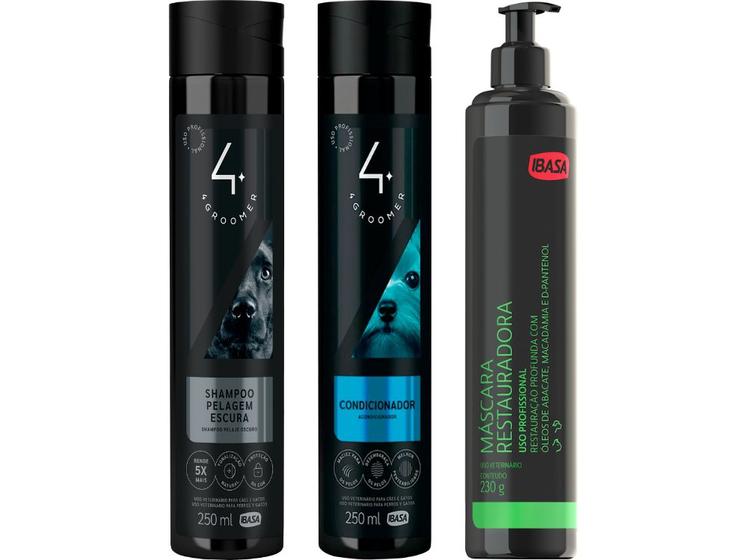 Imagem de Shampoo Pelagem Escura 250ml + Cond. 250ml + Máscara Restauradora 230g - Ibasa