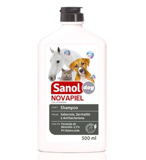 Imagem de Shampoo Peróxido de Benzoila para Cachorro, Gato, Cavalo, Bactericida Seborreico Novapiel Sano 500ml