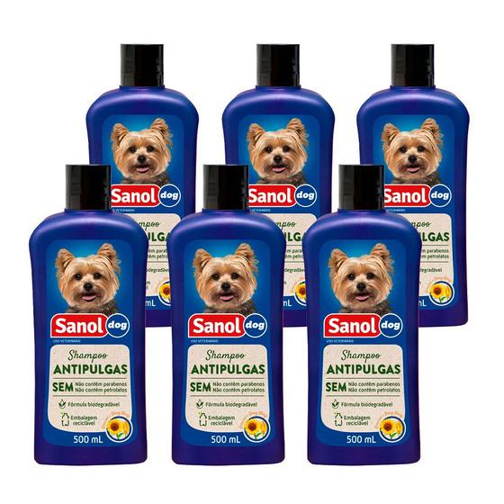 Imagem de Shampoo Sanol Dog Anti Pulgas Girassol e Ylang Ylang Para Cães 500ml (Kit com 6)