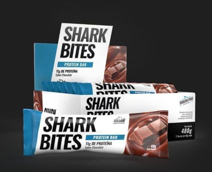 SHARK BITES PROTEIN BAR CHOCOLATE CAIXA COM 12 UNIDADES DE 40g Shark Pro Barra de Proteína