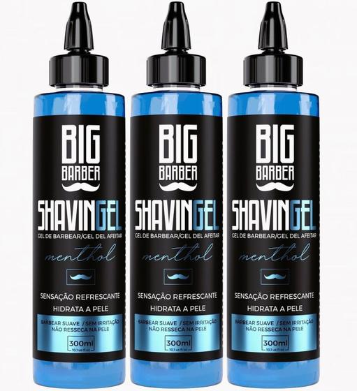 Imagem de Shaving Gel Barbear Bisnaga Big Barber Menthol 300ml Caixa Com 3 Unidades