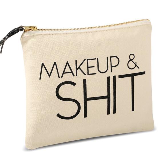 Imagem de SHERWAY Funny Canvas Makeup Bag, Saco cosmético de lona grande (9,5 x 8 polegadas, Bege), Bolsa de Maquiagem com zíper Bolsa de Viagem de Higiene Pessoal, Saco de Maquiagem de Lona Premium para Presente de Aniversário Presente de Festa de Casamento