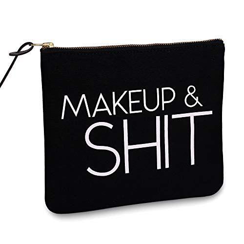 Imagem de SHERWAY Funny Makeup Bags, Quote Cosmetic Zipper Bolsa, Bonito Presente de Natal Presente de Aniversário para Meninas Mulheres Irmãs Amigas (Preto, 8 x 9,5 polegadas)